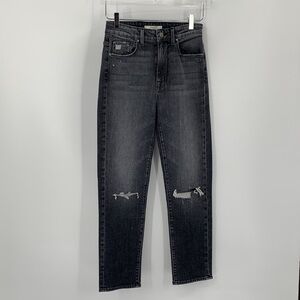 Fidelity Twiggy cropped jeans k-pop black wash distressed high rise women new 25